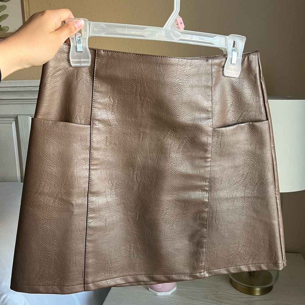 Brown Faux Leather Skirt